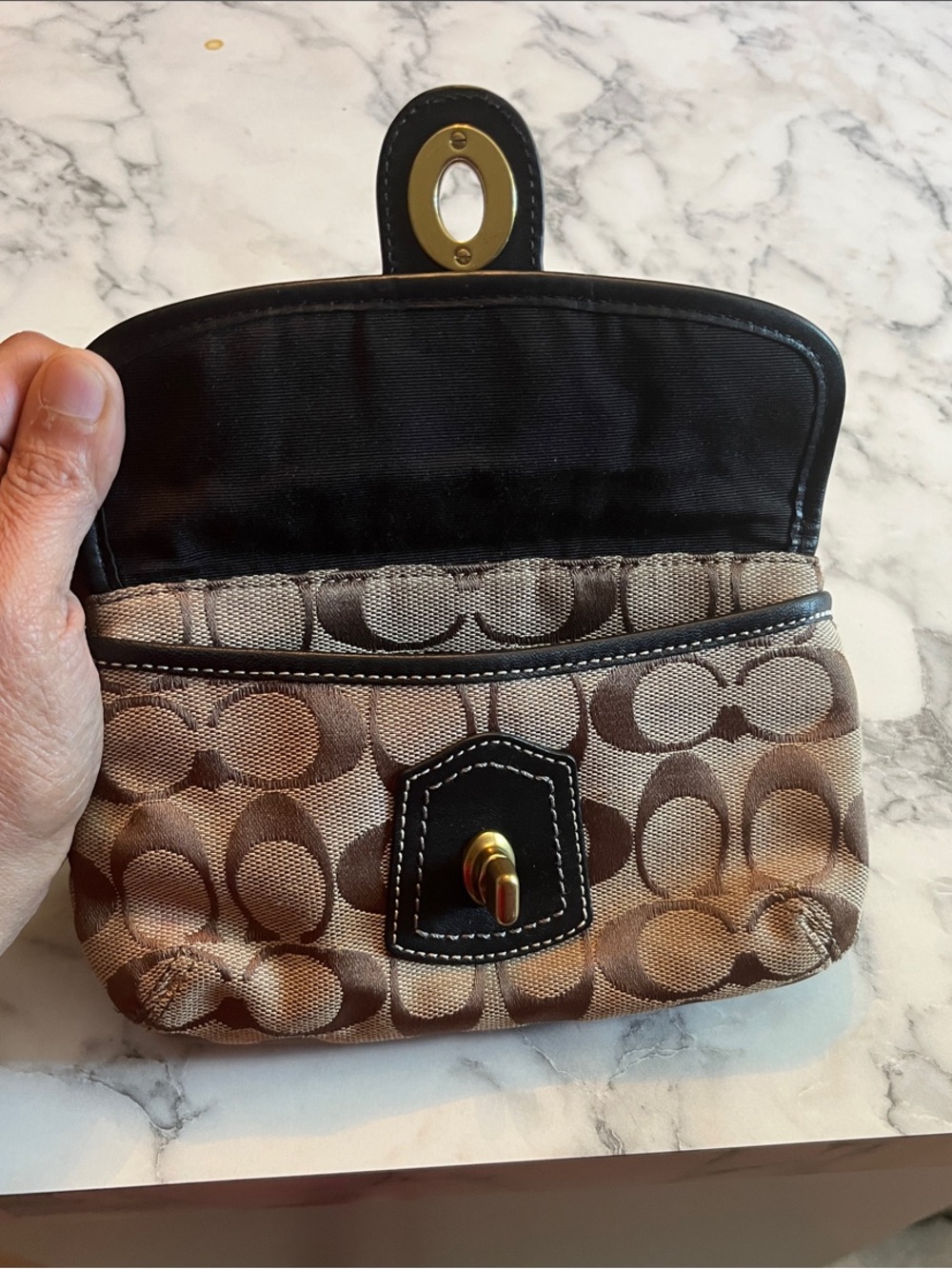 Coach Brown Signature Canvas Wristlet with Black Trim & Gold Hardware - Picture 5 of 6